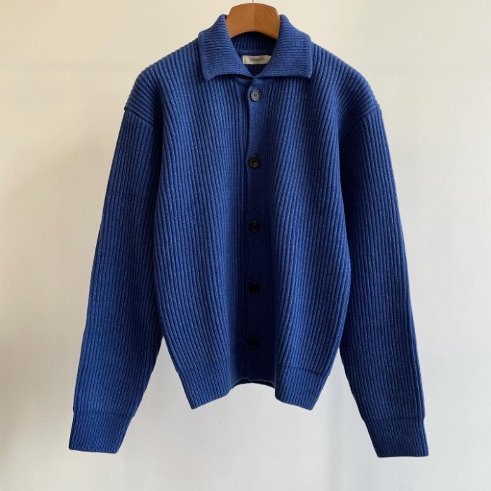 Amomento Mens Ribbed Button Up Cardigan Blue (Mens)