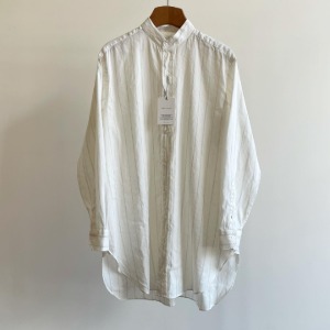 Phlannel American Sea Island Cotton Linen Band Collar Shirt Stripe (Womens)➕ SALE