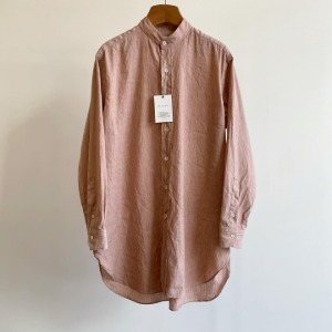 Phlannel American Sea Island Cotton Linen Band Collar Shirt Pink Brown (Womens)