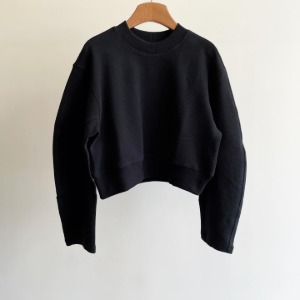 Amomento Round Sleeve Crop Sweatshirt Black  (Women)