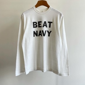 Warehouse Long Sleeve Crewneck T-shirt “Beat Navy” Off White