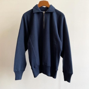 Warehouse Reverse Weave Half Zip Sweatshirt Plain Navy